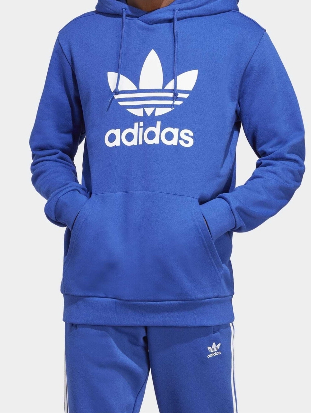 Adidas NWT Mens Royal Blue Trefoil French Terry Pullover Hoodie Size Large